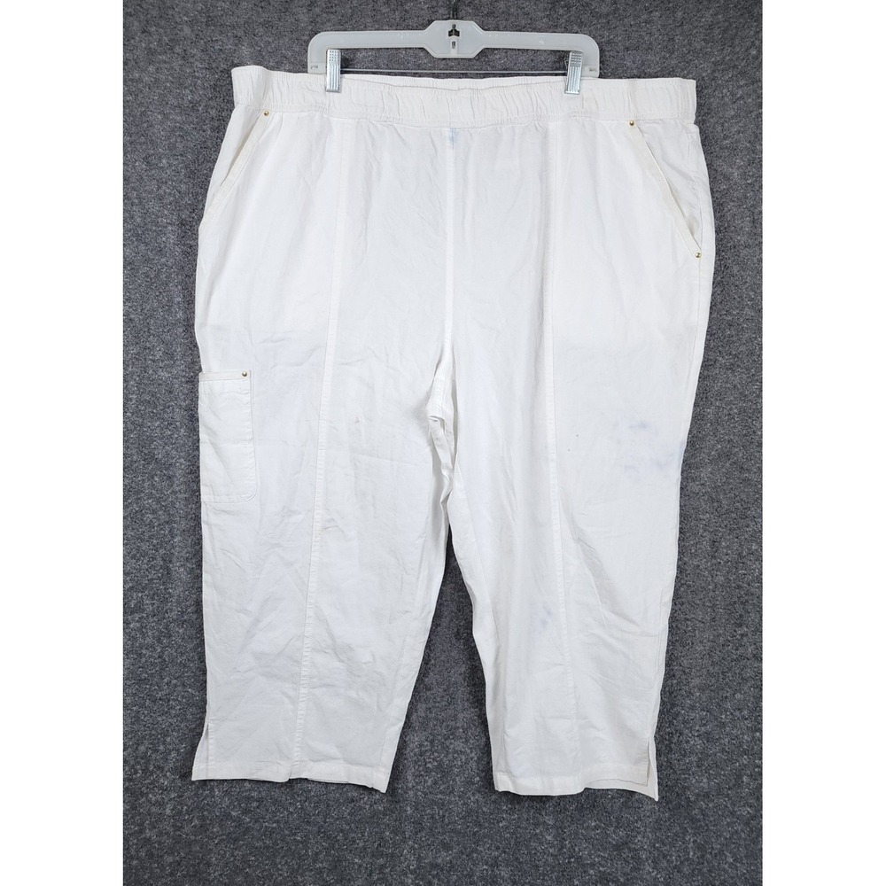 Emily Daniels Cropped Pants Women 2X White Elastic Waist Cargo Capri Relaxed Fit